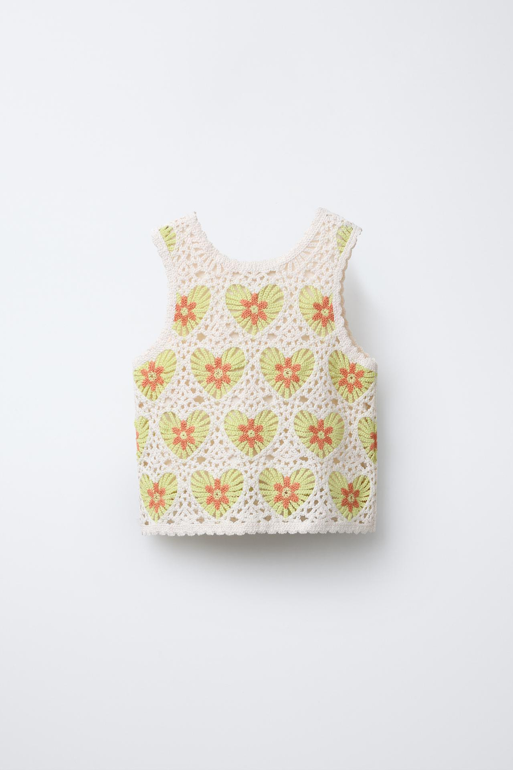 ZARA ТОП ИЗ КРУЖЕВА КРОШЕ, ЗЕЛЕНЫЙ/ЭКРЮ