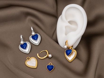 Серьги-Кольца с подвесом "Сердца" 29,5мм