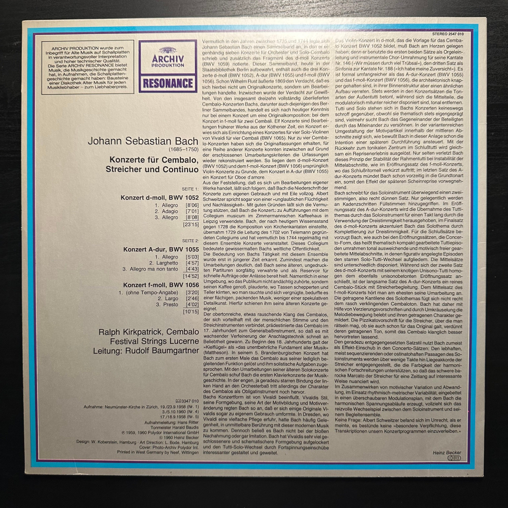 Бах - Концерты для клавесина ре минор - ля мажор - фа минор (Германия)