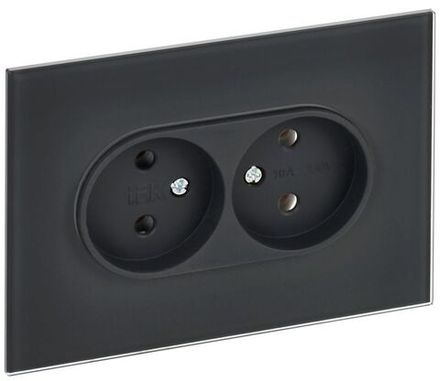Розетка 2-м SKANDY 10А без заземл. без защ. шторок для плоской вилки SK-R03G графит IEK SK-R20-10-K53