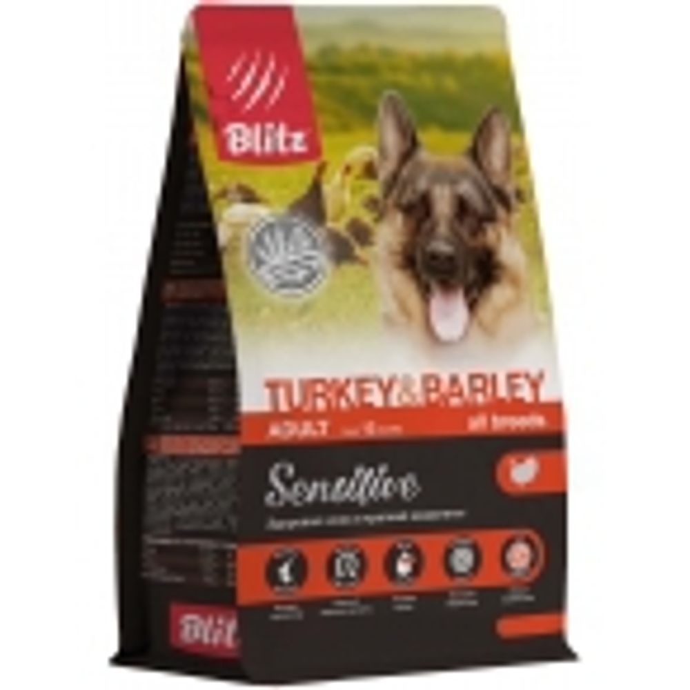 Blitz 1.8кг Sensitive Turkey&amp;Barley Сухой корм для собак Индейка и ячмень