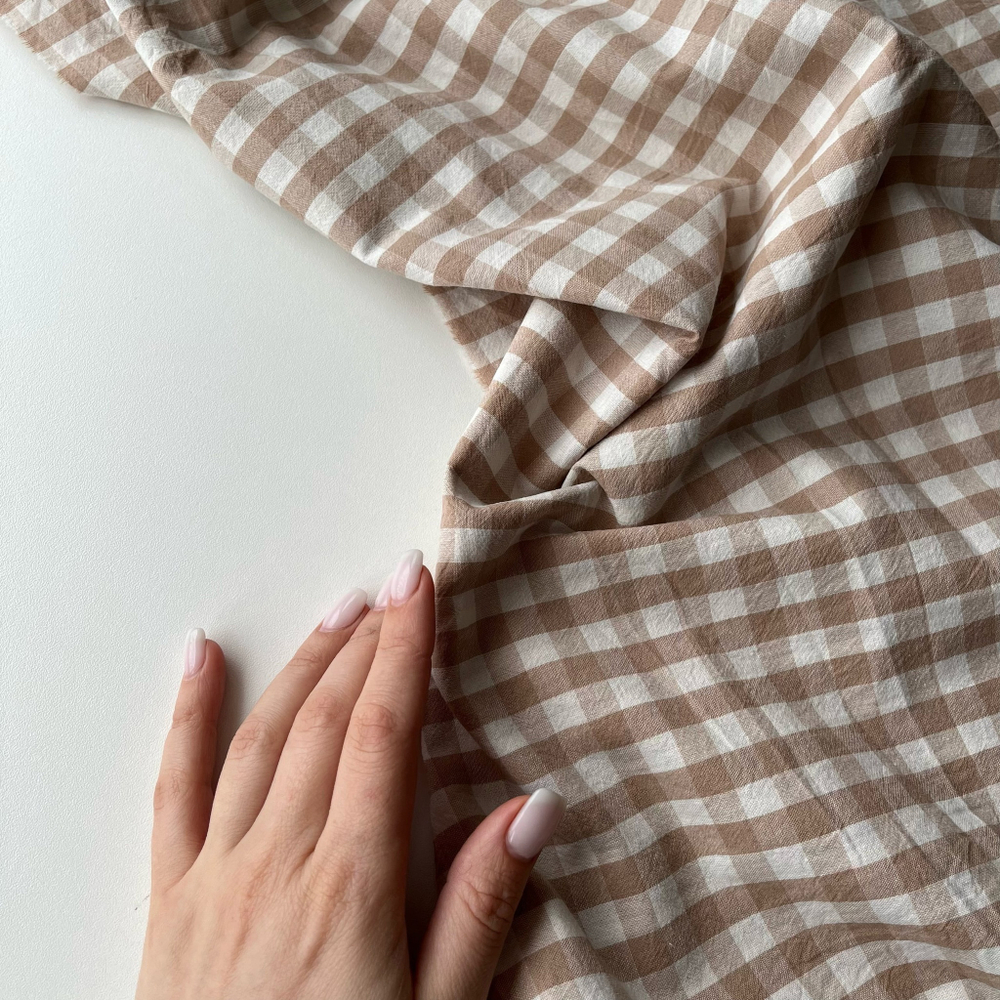 Вареный хлопок 250см. Бежево-кофейная клетка