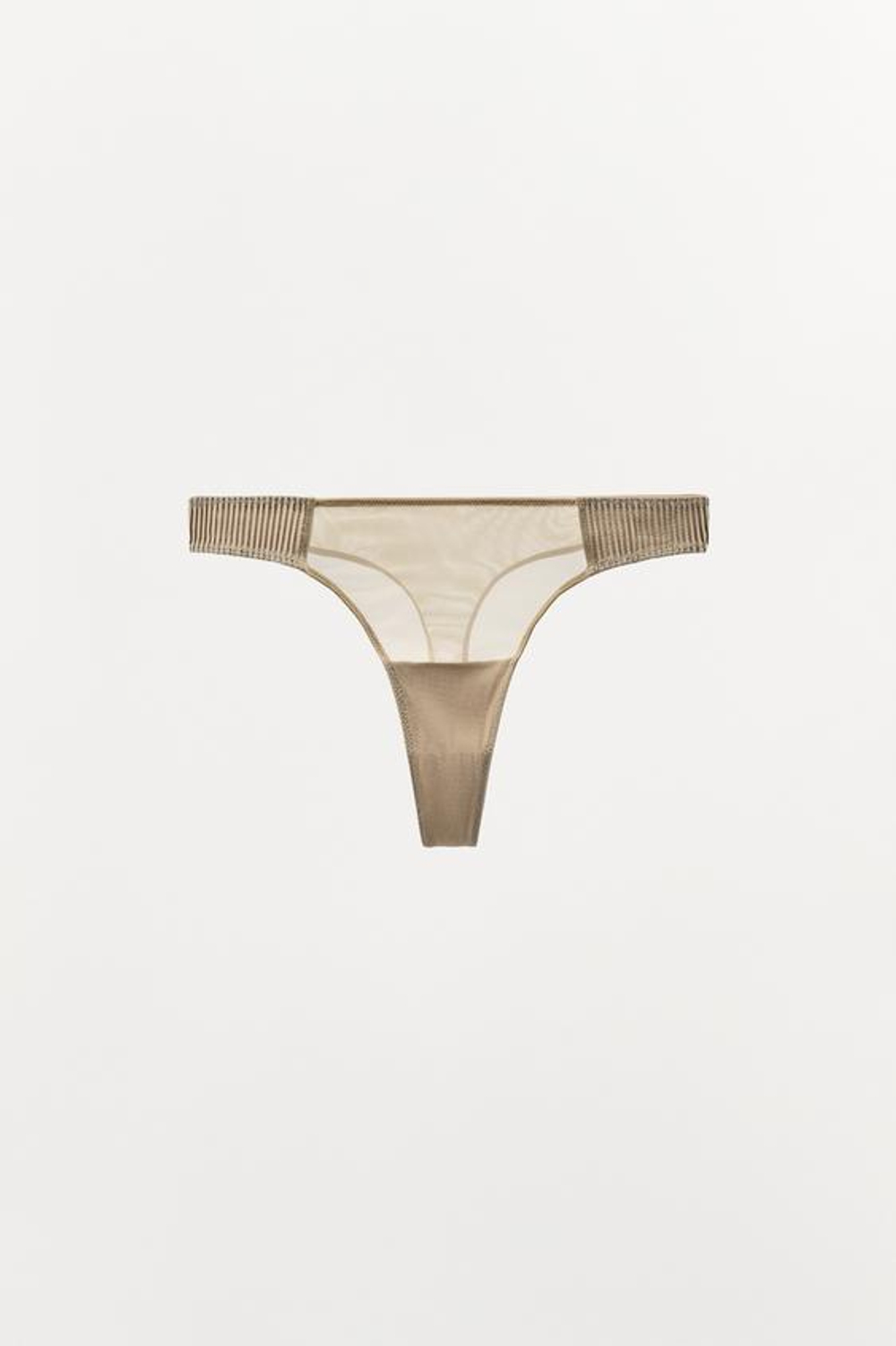ZARA ТРУСЫ-ТАНГА С КОМБИНИРОВАННОЙ ПЛИССИРОВКОЙ, ЖЕМЧУЖНЫЙ / БЕЖЕВЫЙ