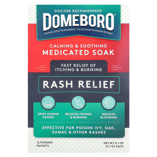 Domeboro, лечебное средство Soak, средство от сыпи, 12 пакетиков с порошком, 2,7 г (0,1 унции) каждый