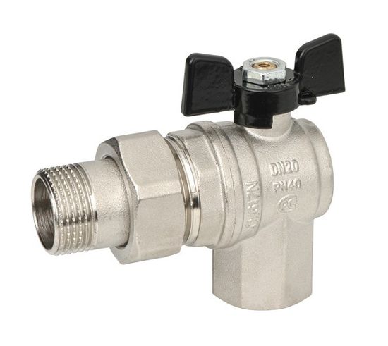 Кран шаровый Bugatti Oregon 594 1/2" НР/ВР угловой американка полнопроходной ручка-бабочка