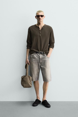 ZARA ДЖИНСОВЫЕ ШОРТЫ BAGGY FIT С БРЫЗГАМИ, БЕЖЕВЫЙ