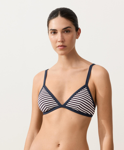 OYSHO Топ-бикини с треугольными чашечками в полоску, синий