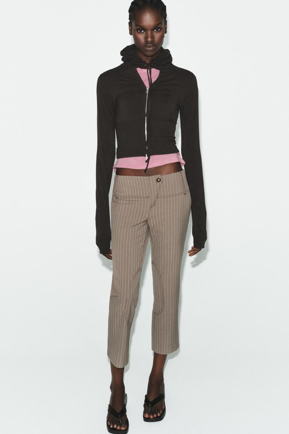 ZARA УКОРОЧЕННАЯ ТОЛСТОВКА, КОРИЧНЕВЫЙ МЕЛАНЖ