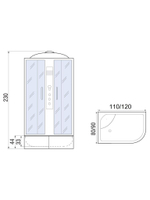 Душевая кабина RIVER  DUNAY XL 120/80/44 MT L 120х80 см,  матовое стекло, поддон высокий, крыша, левосторонняя, увеличенная высота