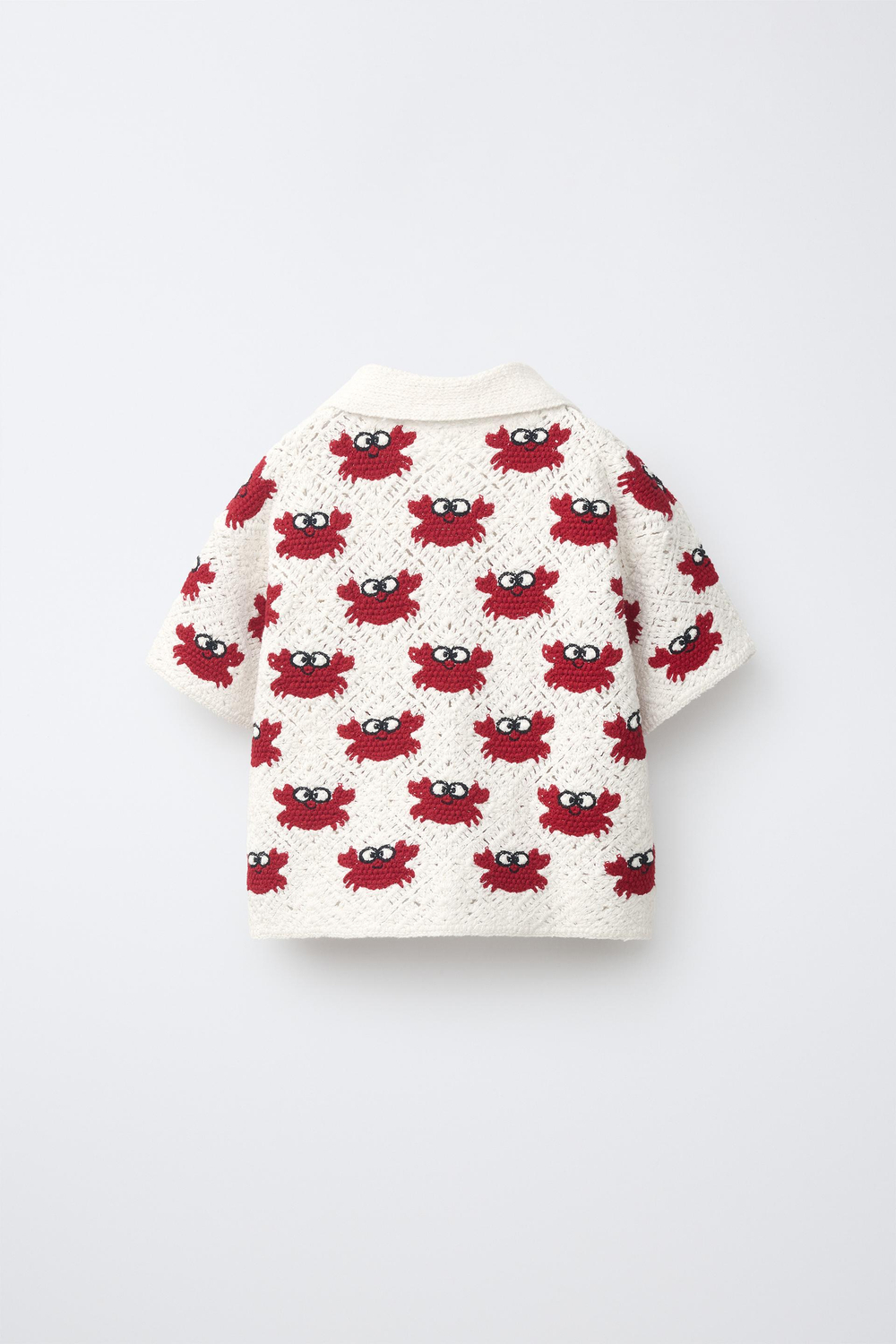 ZARA РУБАШКА С КРАБАМИ ИЗ КРУЖЕВА КРОШЕ, БЕЛЫЙ/КРАСНЫЙ