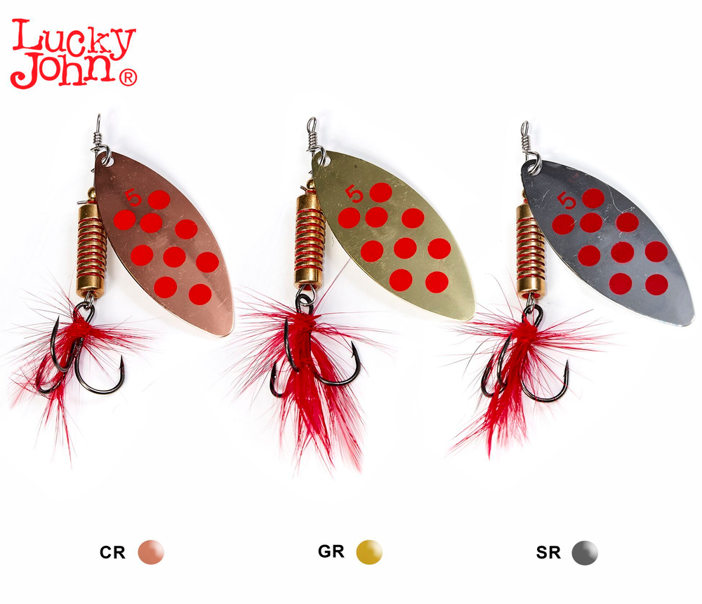 Набор блесен вращающихся LUCKY JOHN Spin-X Long №5, 12 г, цвет SR, CR, GR (3 шт)