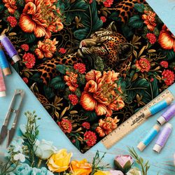 Ткань шелк Армани пантера в цветах