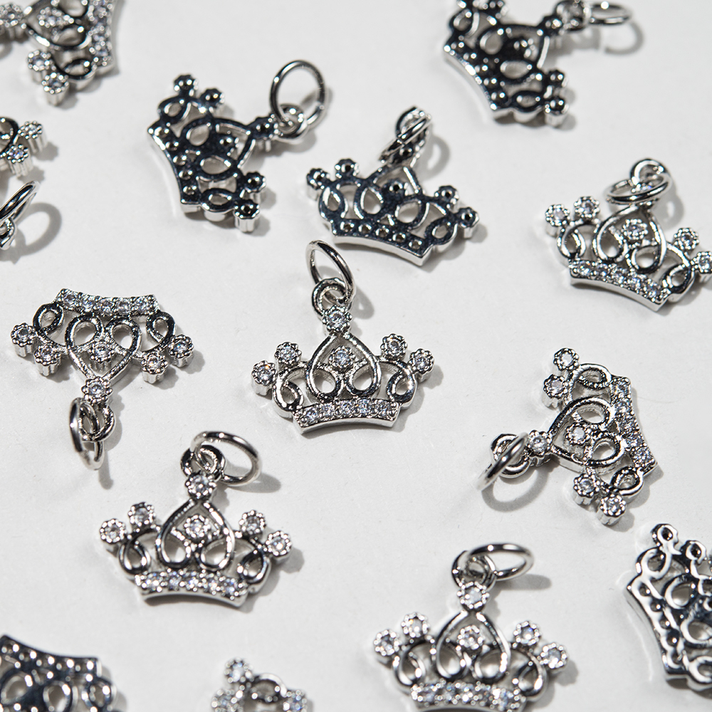 Подвеска "Корона", 11*12,5мм, фианиты, родирование