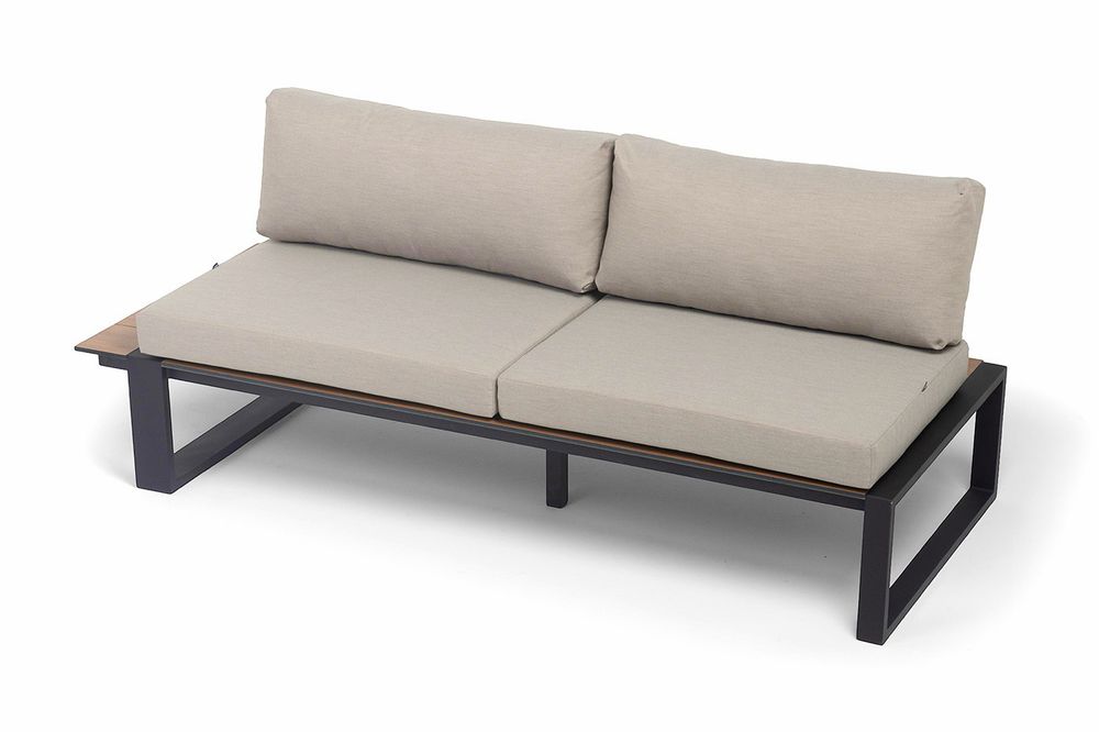 "Тулон" правый модуль, каркас алюминий, HPL "дуб", черный муар, ткань бежевая 15052