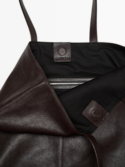 Massimo Dutti Сумка-тоут из кожи наппа, коричневый