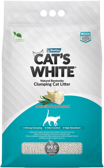 Наполнитель для туалета Cat's White 10л Natural Marseille Soap Scented для кошек, комкующийся, с ароматом марсельского мыла