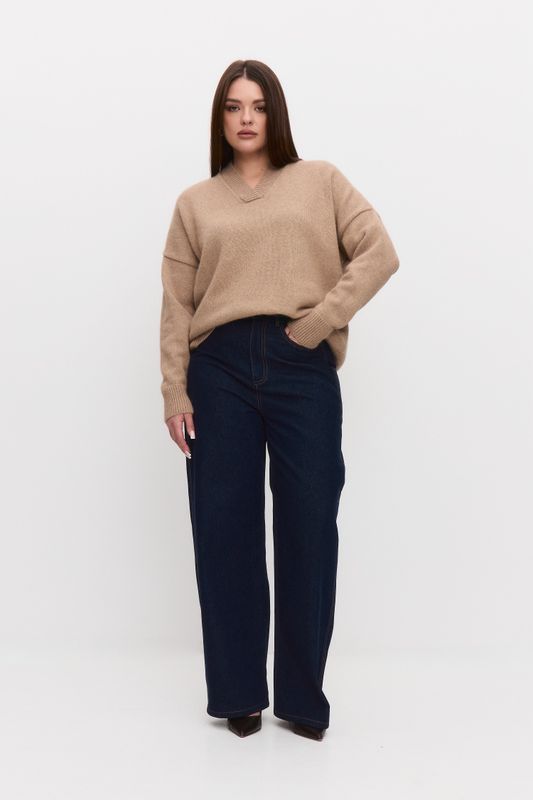 Джемпер вязаный из премиальной шерсти, бежевый