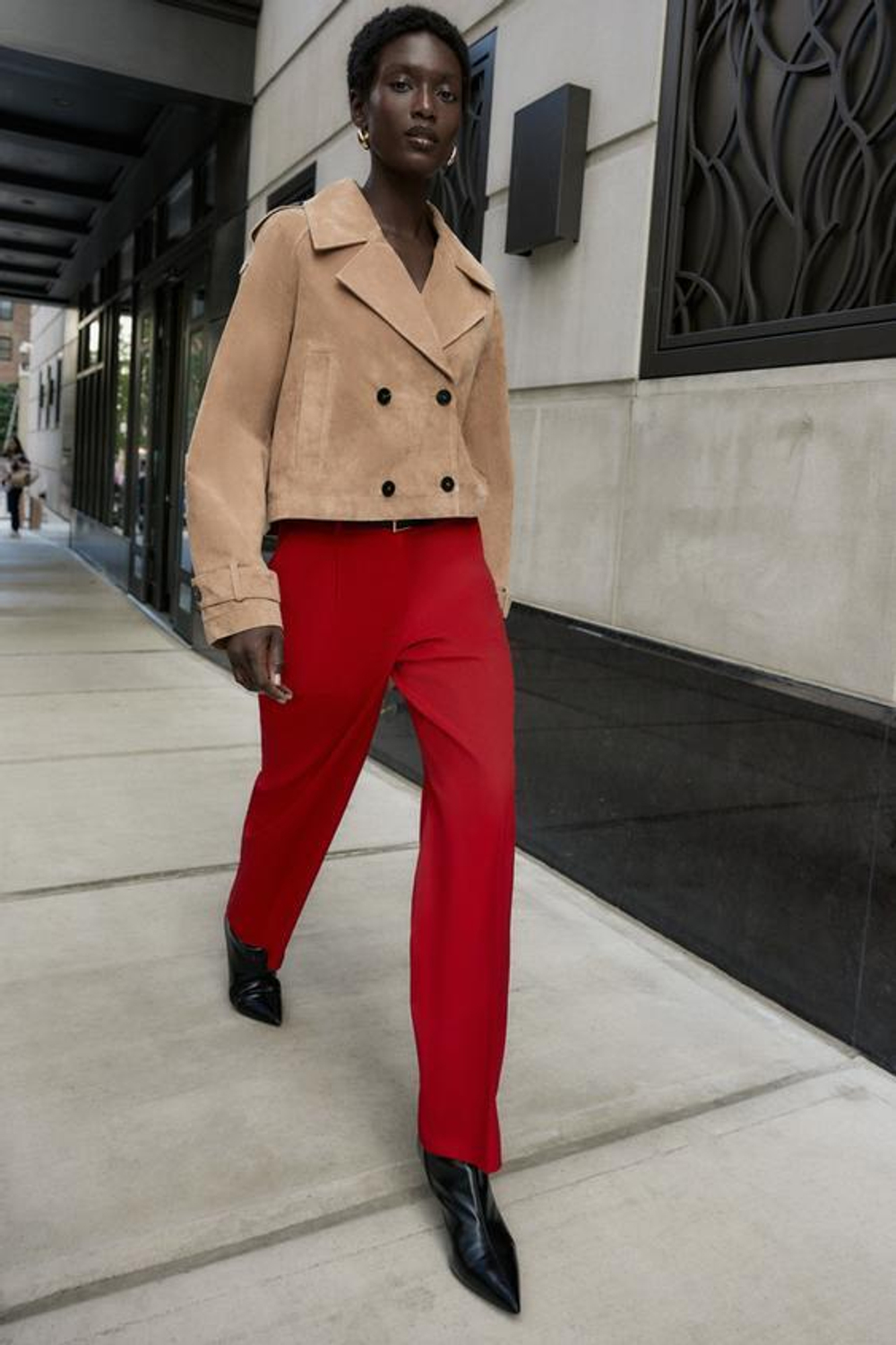 ZARA ПРЯМЫЕ БРЮКИ С ПОЯСОМ, ТЕМНО-РОЗОВЫЙ