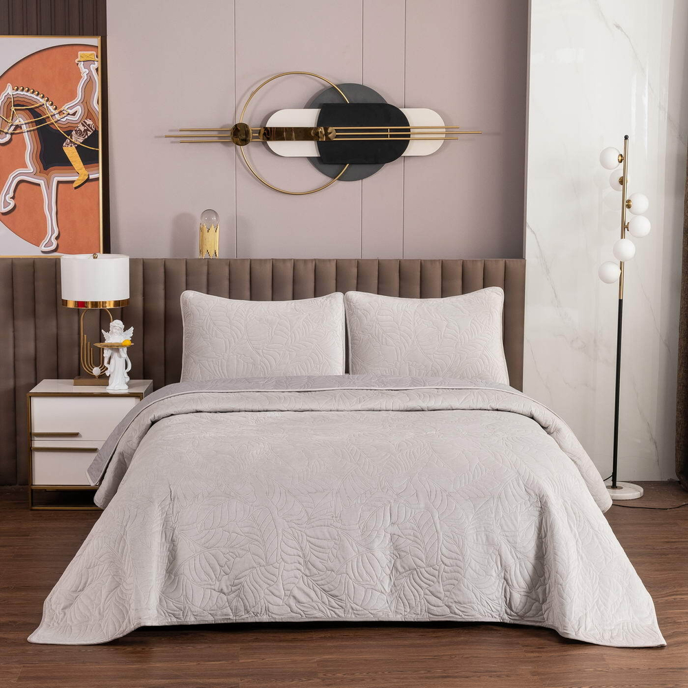 Покрывало 240х260 и 2 наволочки 50х70 Sofi De MarkO Мелисса светло-серая