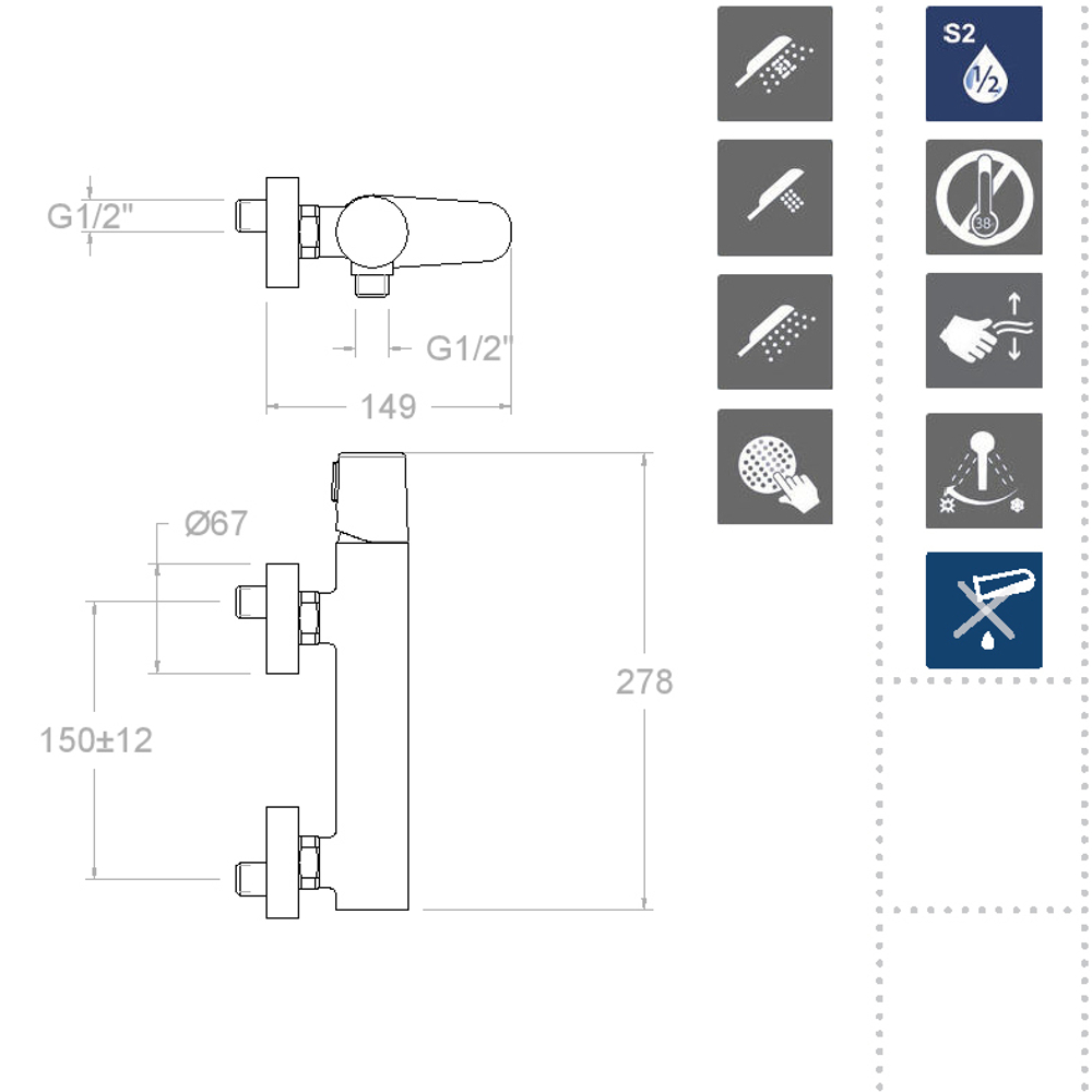 Смеситель для душа с душевым комплектом TZAR 340801BTNM чёрный