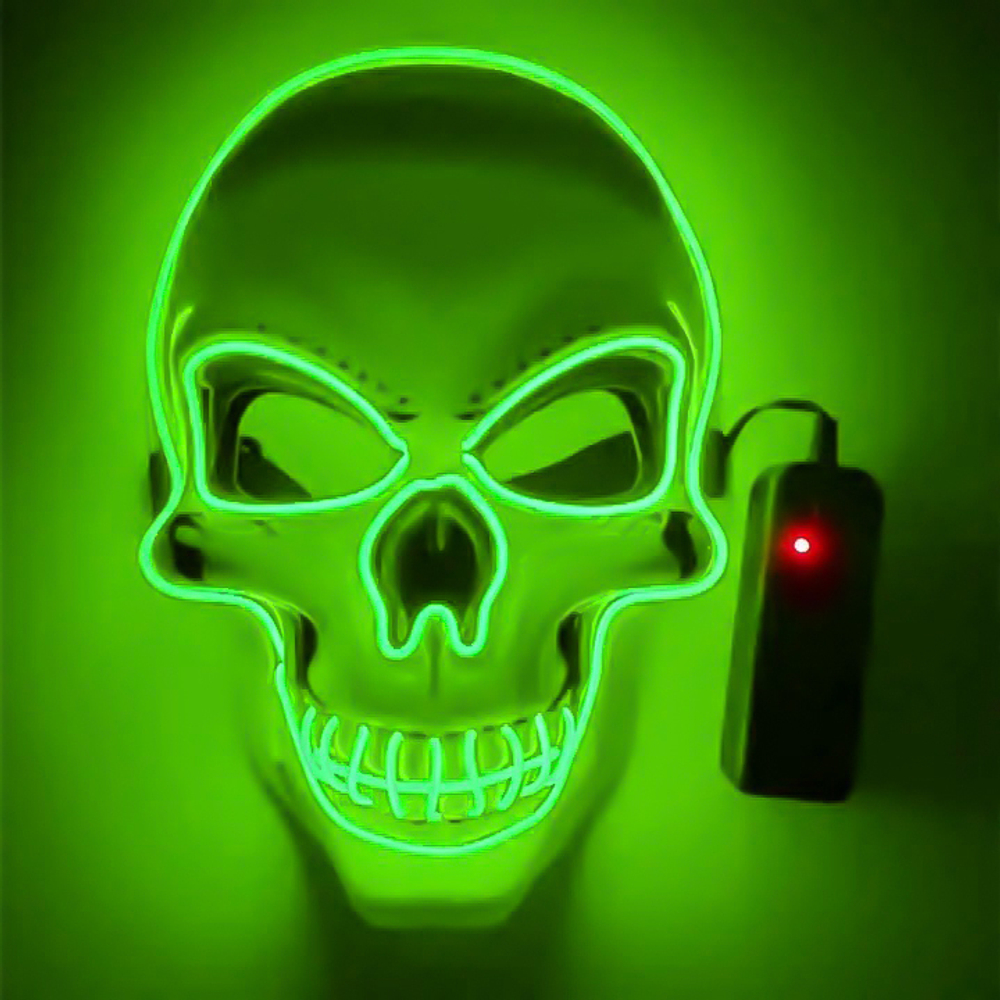 Карнавальная маска, Светодиодный череп, Зеленый, 16*23 см