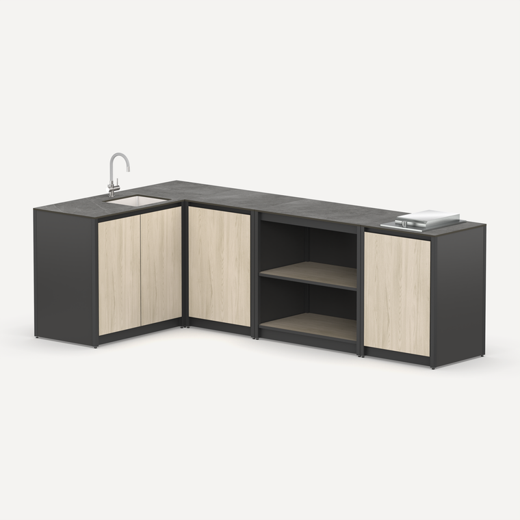Угловая уличная кухня Lounge C-115SP, 2.7x1.5 м, дуб сонома/черный мрамор