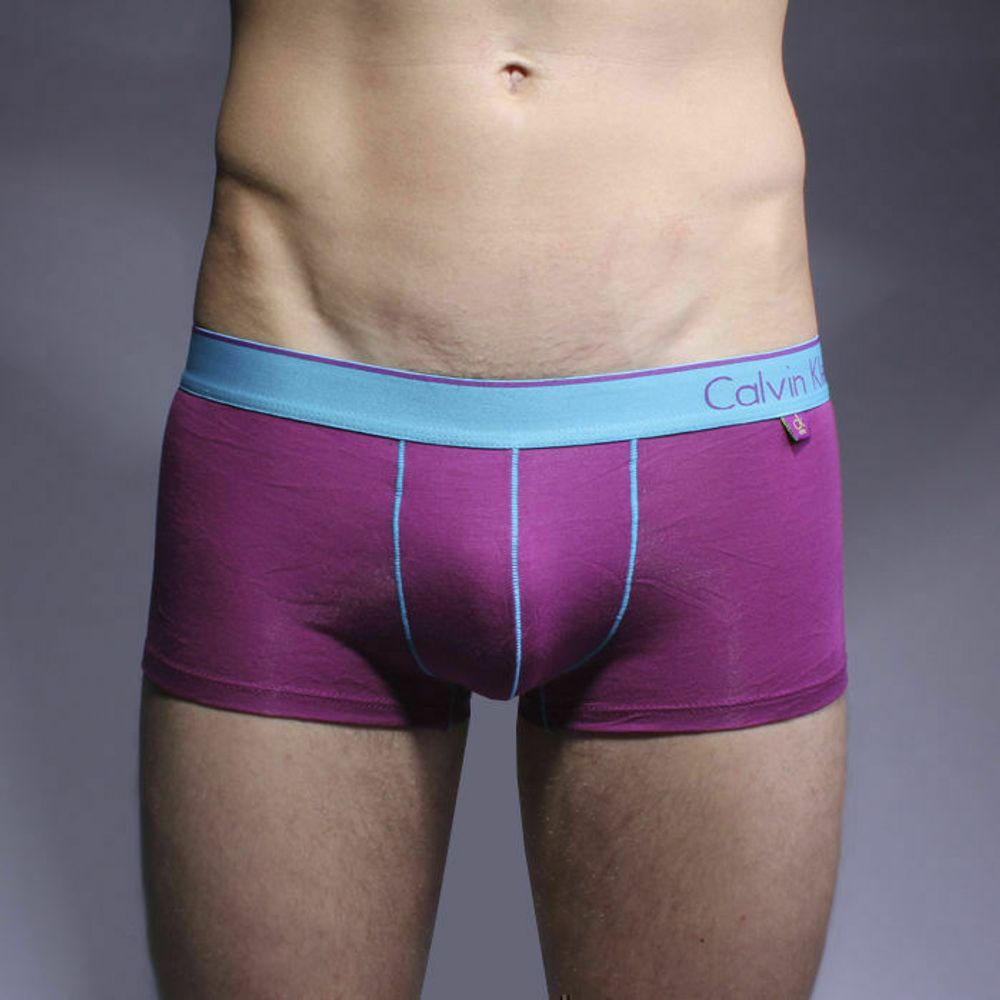 Мужские трусы боксеры фиолетовые с голубой резинкой CK One Boxer