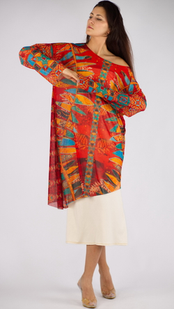 Платье-туника из сетки «Лодки» по мотивам этнической живописи австралийских аборигенов