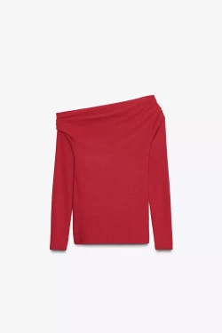 ZARA МЯГКАЯ АСИММЕТРИЧНАЯ ФУТБОЛКА, НАСЫЩЕННЫЙ КРАСНЫЙ