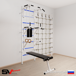 Шведская стенка Sv Sport 5910 (Турник стандарт/Брусья/Стойка/Скамья/Кольца/Канатный лаз)