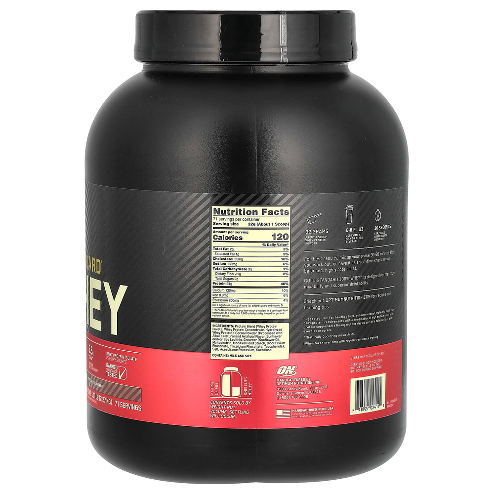 Optimum Nutrition, Gold Standard, 100% Whey, сыворотка с насыщенным вкусом молочного шоколада, 2,27 кг (5 фунтов)