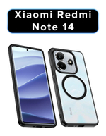 Чехол для Xiaomi Redmi Note 14 с MagSafe черный с прозрачной матовой задней панелью WLONS