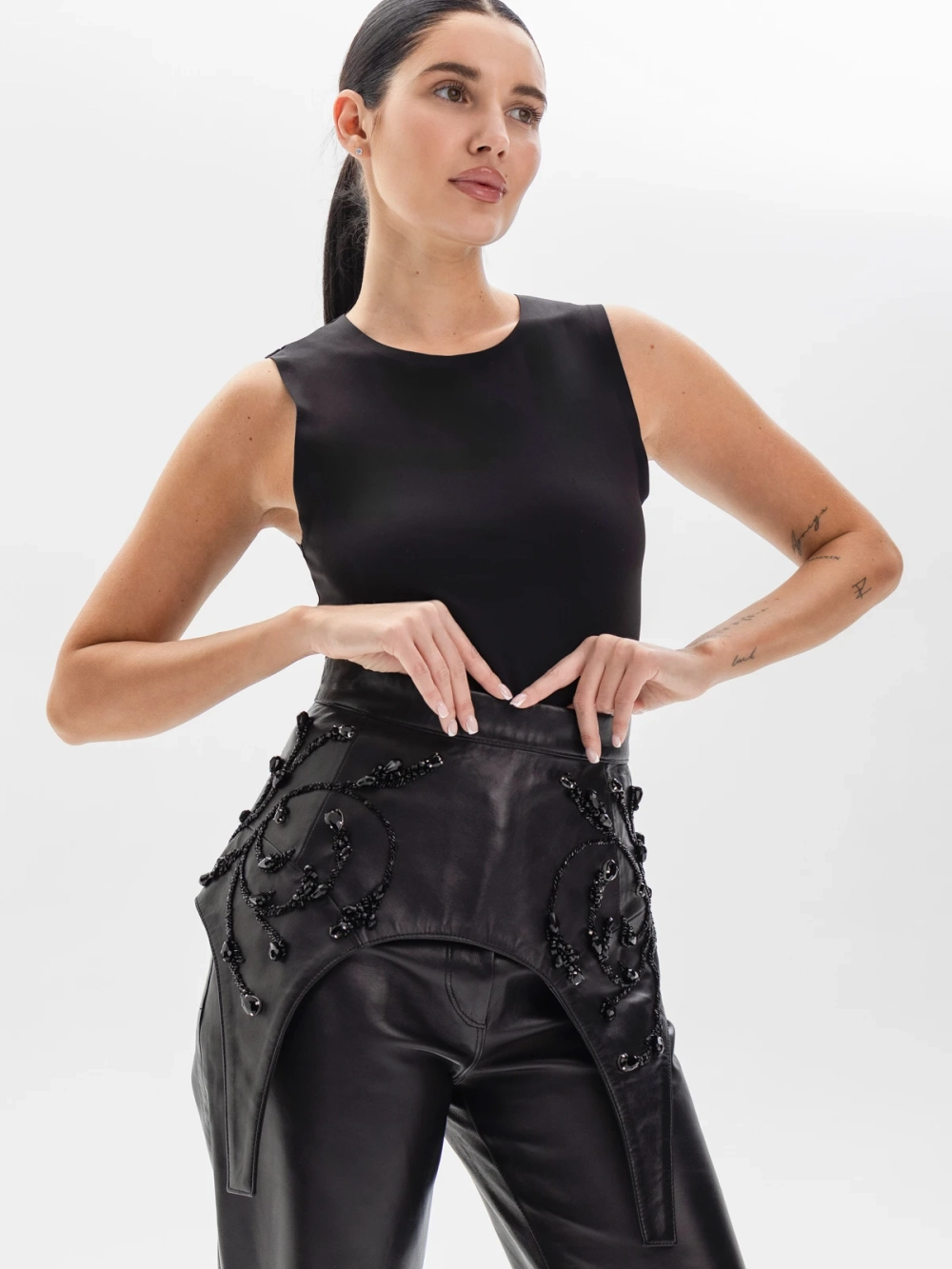 Баска кожаная GLITTER, черный