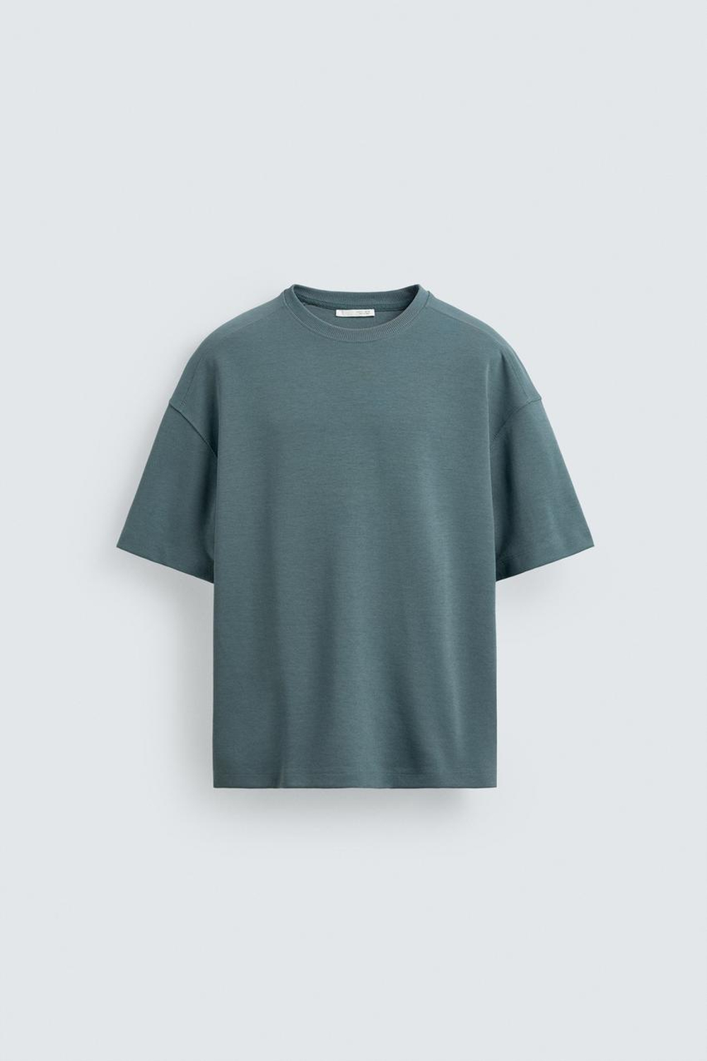 ZARA ФУТБОЛКА RELAXED FIT ИЗ ИНТЕРЛОКА, УТИНО-СИНИЙ