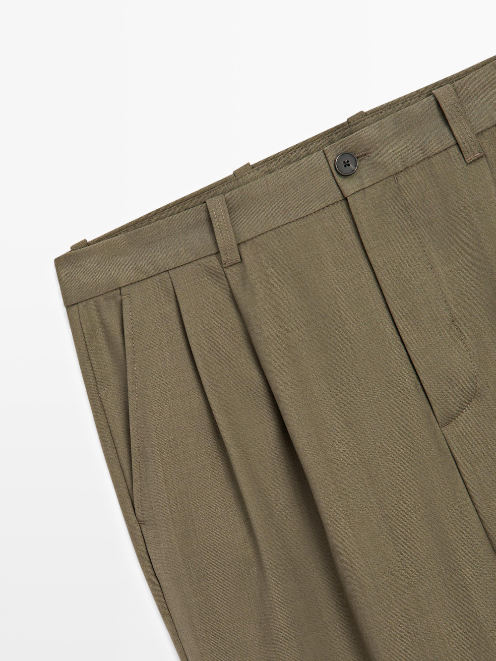 Massimo Dutti Брюки свободного кроя из шерстяной смеси с вытачками, хаки