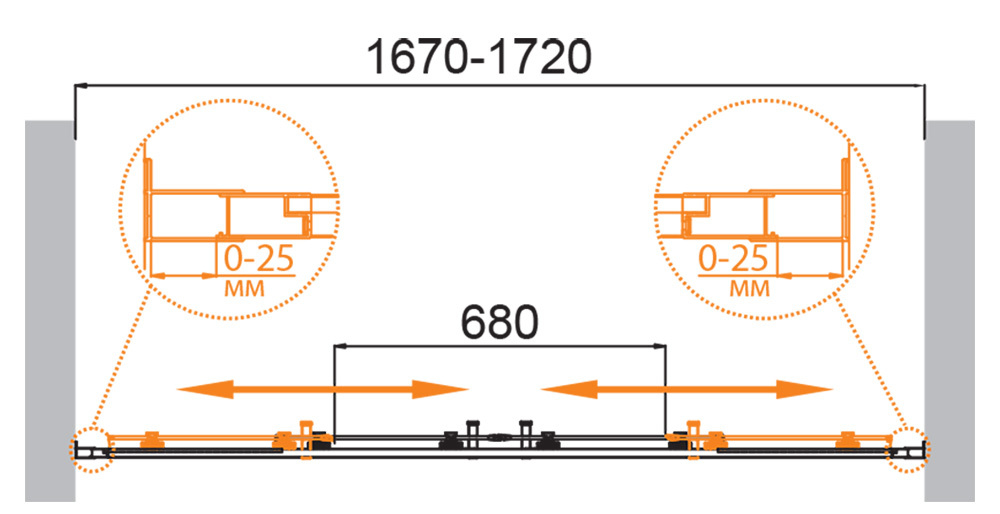 Душевая дверь Cezares MOLVENO-BF-2-170-C-BORO-IV, профиль брашированное золото