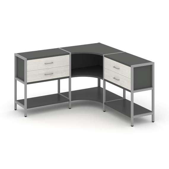 Shelf System Трехсекционный угловой стеллаж двухярусный с ящиками SN.STMU-231 Антрацит/Дуб Наварра/М