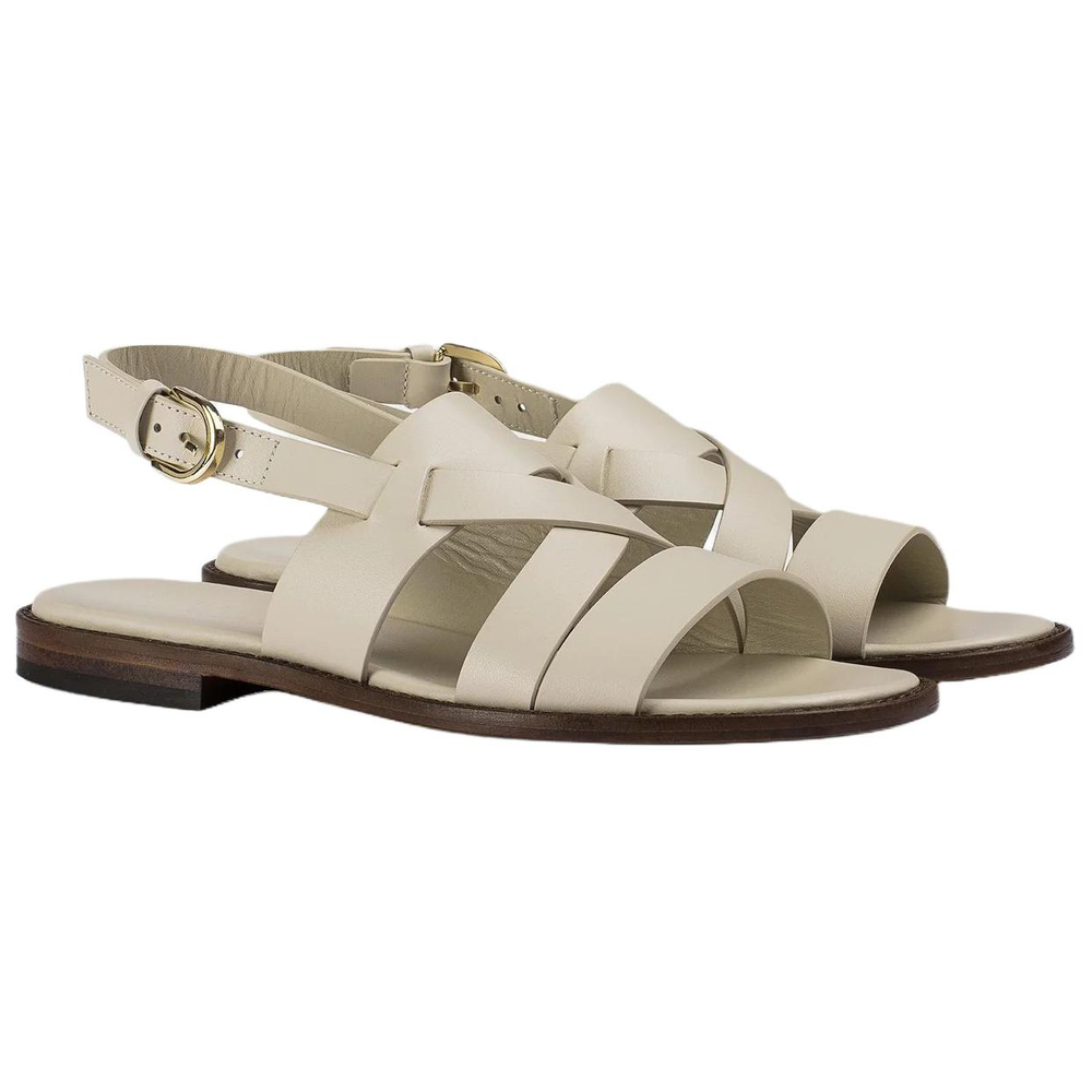 DOUCAL"S Chalk Leather One Strap Sandals Women"s White