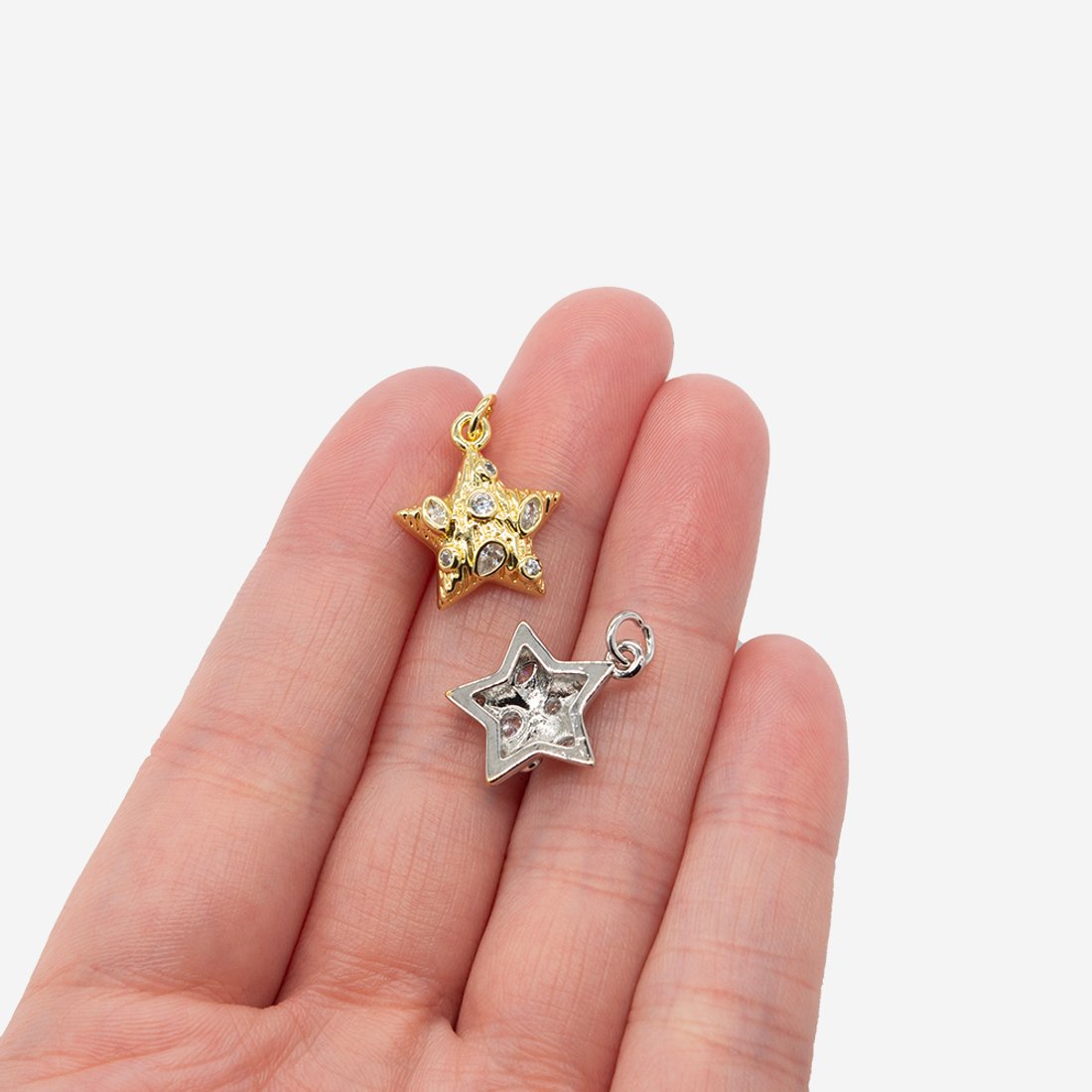 Подвеска "Звезда", 17*14,5мм, прозрачные фианиты, родирование