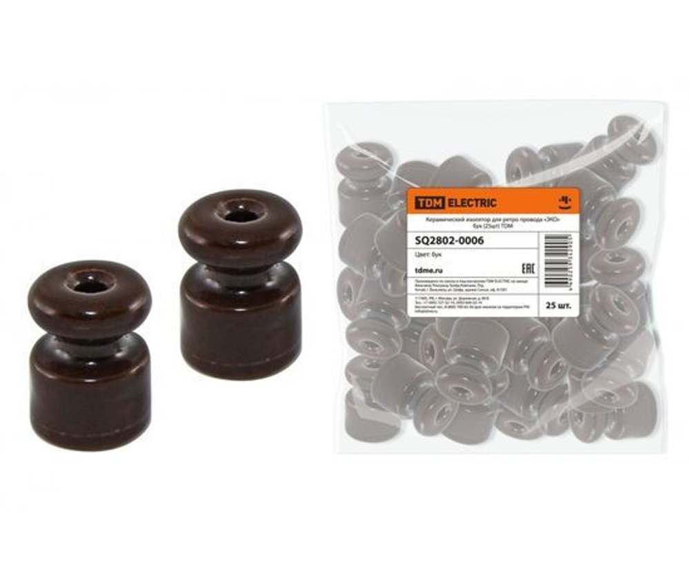 Керамический изолятор TDM для ретро провода ЭКО бук 25шт SQ2802-0006
