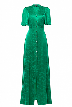 Платье в пол на пуговицах зеленое 07-02-23 SS
