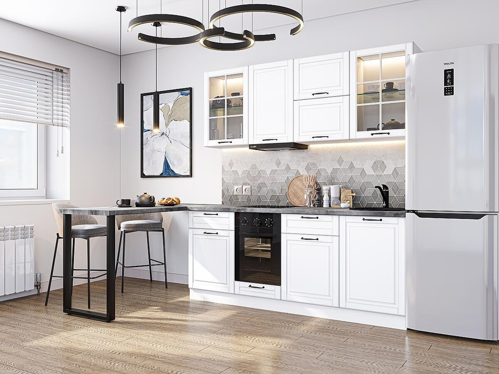 Прямая модульная кухня Дублин-03 Special White - Белый 2140*1950*600