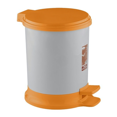 Ведро для мусора с педалью 7л цвет белый с оранжевой крышкой, устойчивое