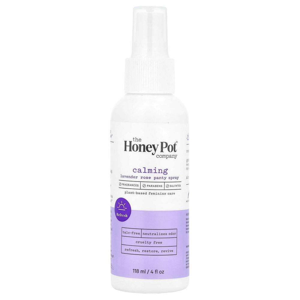 The Honey Pot Company, Успокаивающий спрей для трусиков с лавандой и розой, 4 жидких унции (118 мл)