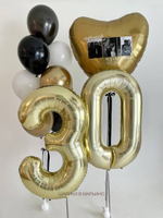 Золотой юбилей: шары с цифрой 30 и сердцем с фото
