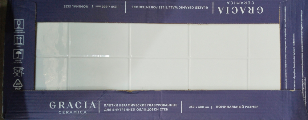 Mango white square wall 01 250х600 (1-й сорт)