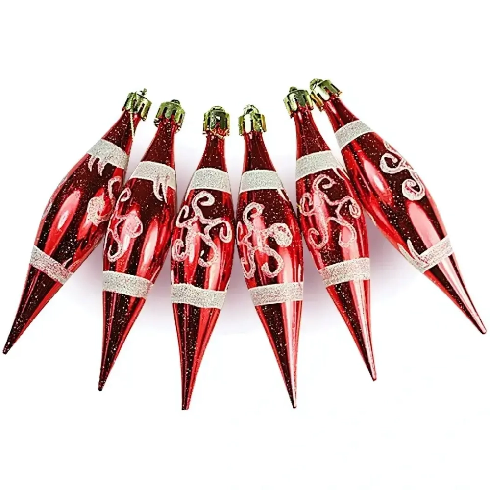 Н-р ёлочн.украшений СОСУЛЬКИ(узоры),6шт,красно-белый