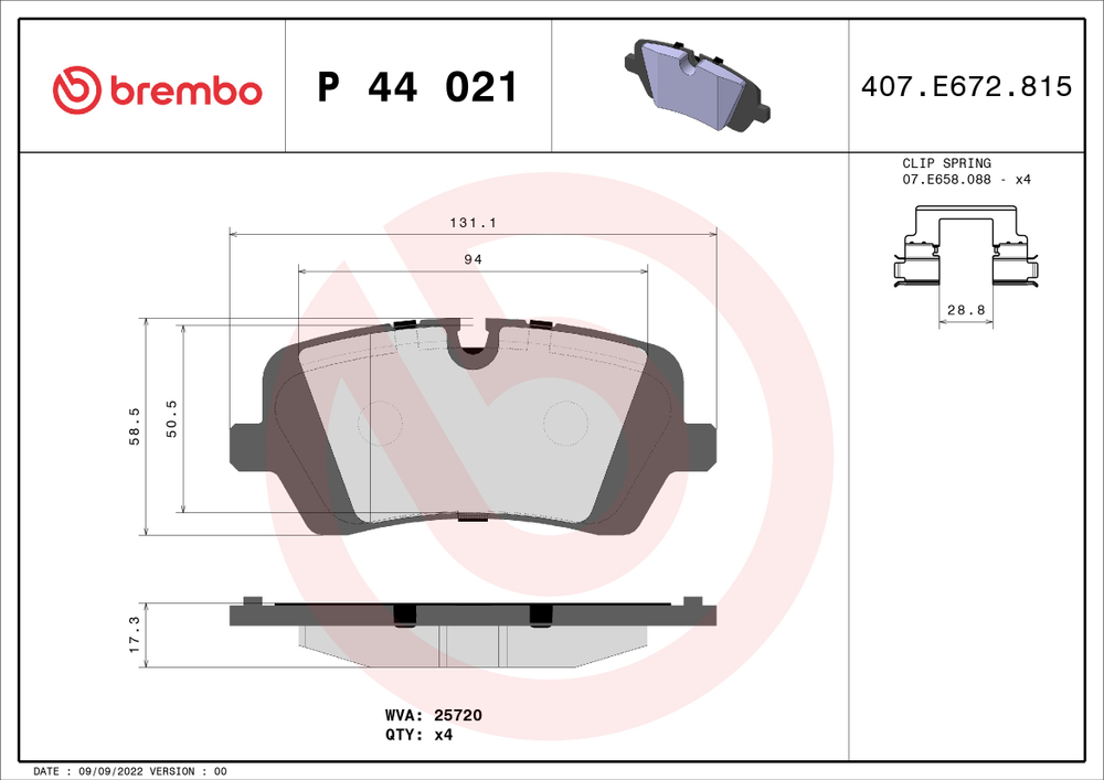 BREMBO - P44021-BRB - Brake Pad Set, disc brake