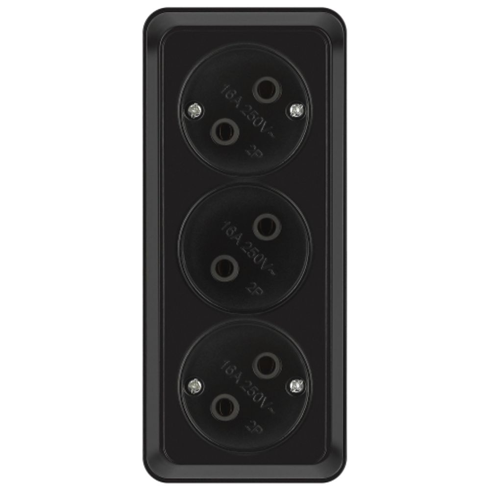 Розетка Intro Quadro 2-205-05 тройная без заземления 3х2P 16А-250В IP20 ОУ антрацит | Intro