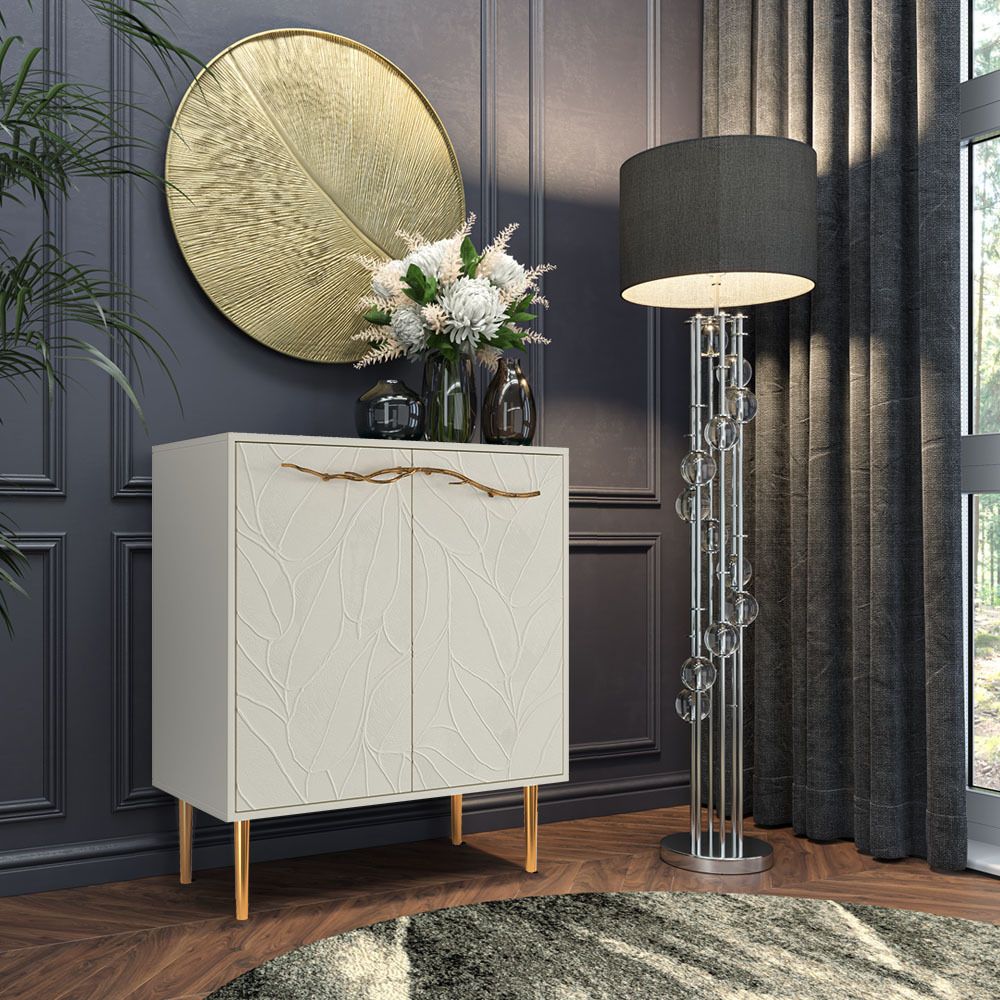 Комод Арт Колор leaves Стайл Голд с 2 полками Кремовый белый